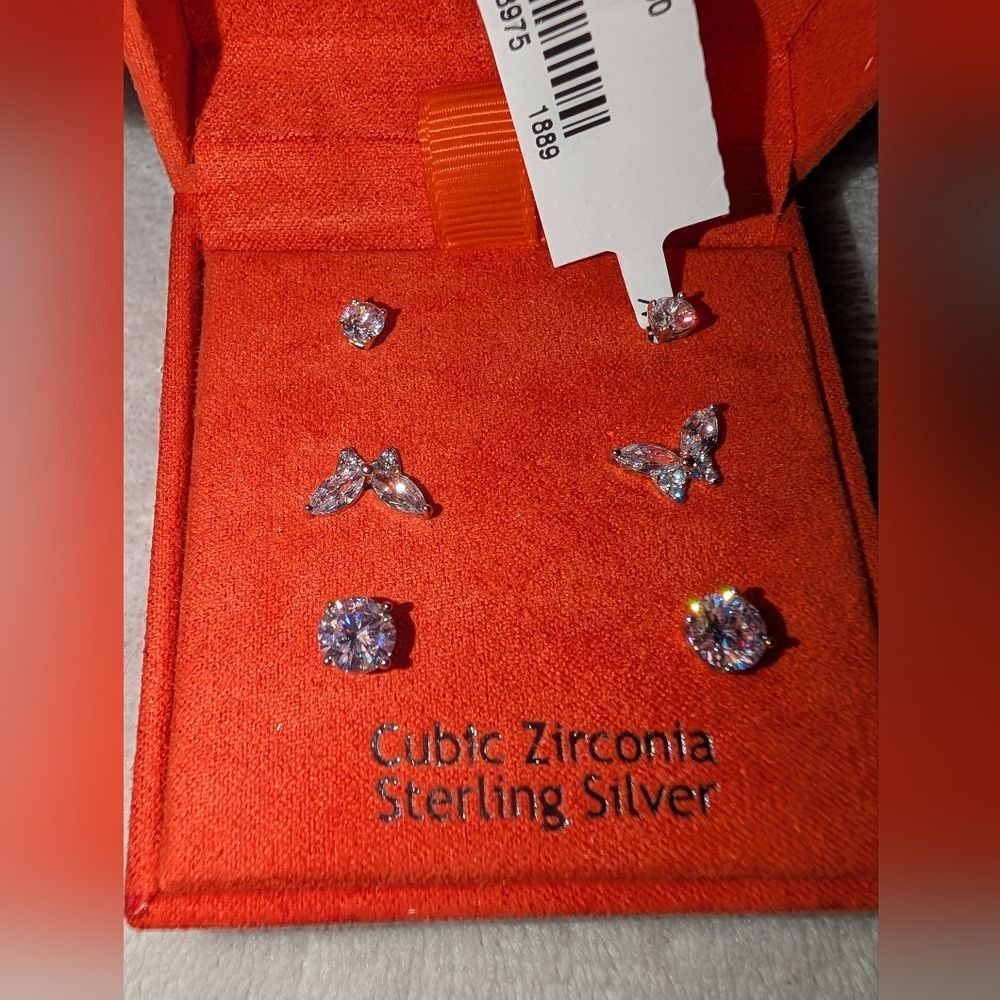 NWT Rachel Ashwell Cubic Zirconia Sterling Silver Set of 3 Earrings
